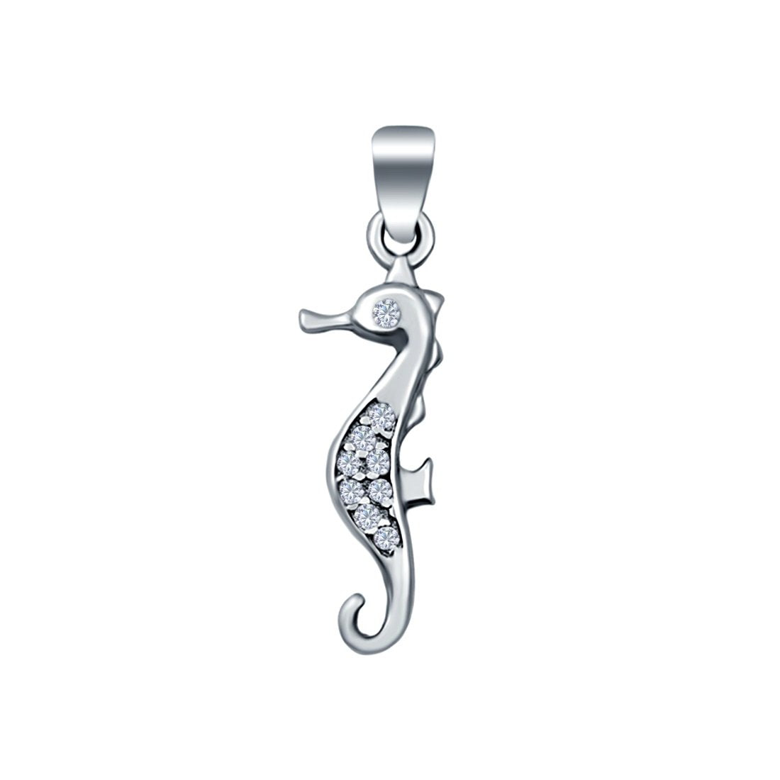 Silver Seahorse Pendant Simulated Cubic Zirconia 925 Sterling Silver (15mm)