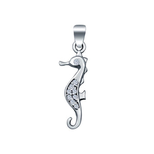 Silver Seahorse Pendant Simulated Cubic Zirconia 925 Sterling Silver (15mm)