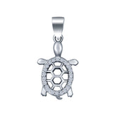 Turtle Charm Pendant Simulated Cubic Zirconia 925 Sterling Silver (17mm)
