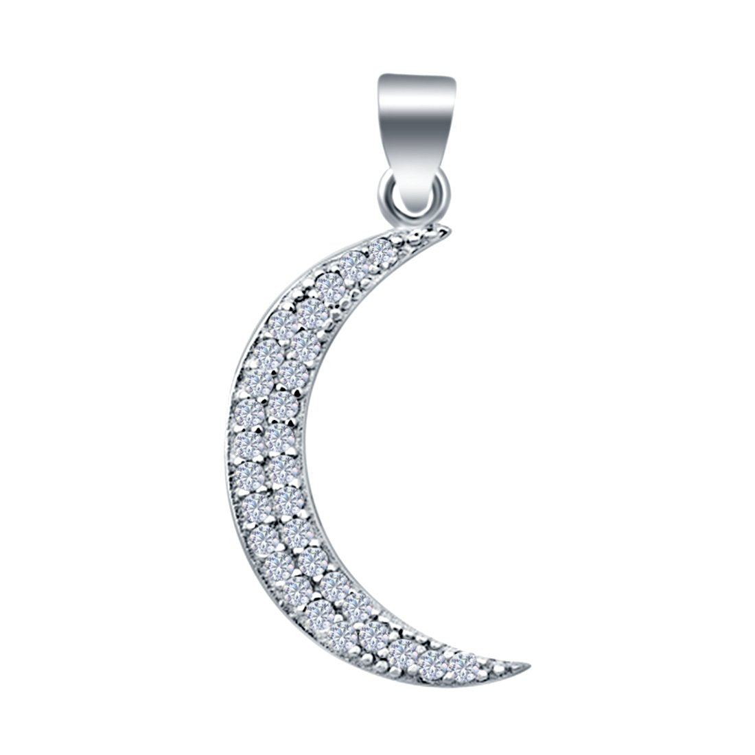 Crescent Moon Charm Pendant Simulated Cubic Zirconia 925 Sterling Silver (20mm)