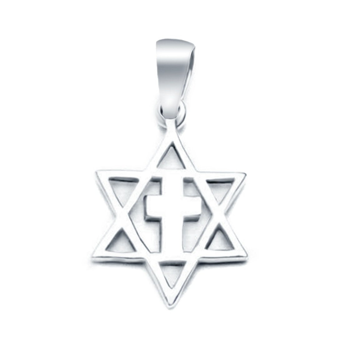 Star Of David With Cross Charm Pendant 925 Sterling Silver