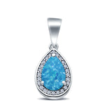 Pear Lab Created Opal Simulated Cubic Zirconia 925 Sterling Silver Charm Pendant
