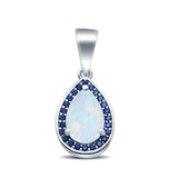 Pear Lab Created Opal Simulated Cubic Zirconia 925 Sterling Silver Charm Pendant