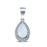 Pear Lab Created Opal Simulated Cubic Zirconia 925 Sterling Silver Charm Pendant
