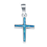 Lab Created Opal Simple Cross 925 Sterling Silver Charm Pendant