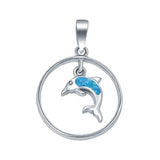 Dolphin Charm Pendant Lab Created Opal Round 925 Sterling Silver