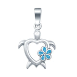 Turtle Heart Shape Charm Pendant Lab Created Opal 925 Sterling Silver