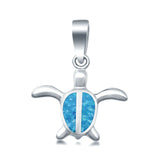 Turtle Charm Pendant Lab Created Blue Opal 925 Sterling Silver