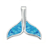 Whale Tail Charm Pendant Lab Created Blue Opal 925 Sterling Silver