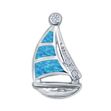 Boat Charm Pendant Lab Created Blue Opal 925 Sterling Silver