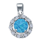 Simulated Cubic Zirconia Charm Pendant Lab Created Round Opal 925 Sterling Silver (16mm)