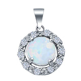 Simulated Cubic Zirconia Charm Pendant Lab Created Round Opal 925 Sterling Silver (16mm)