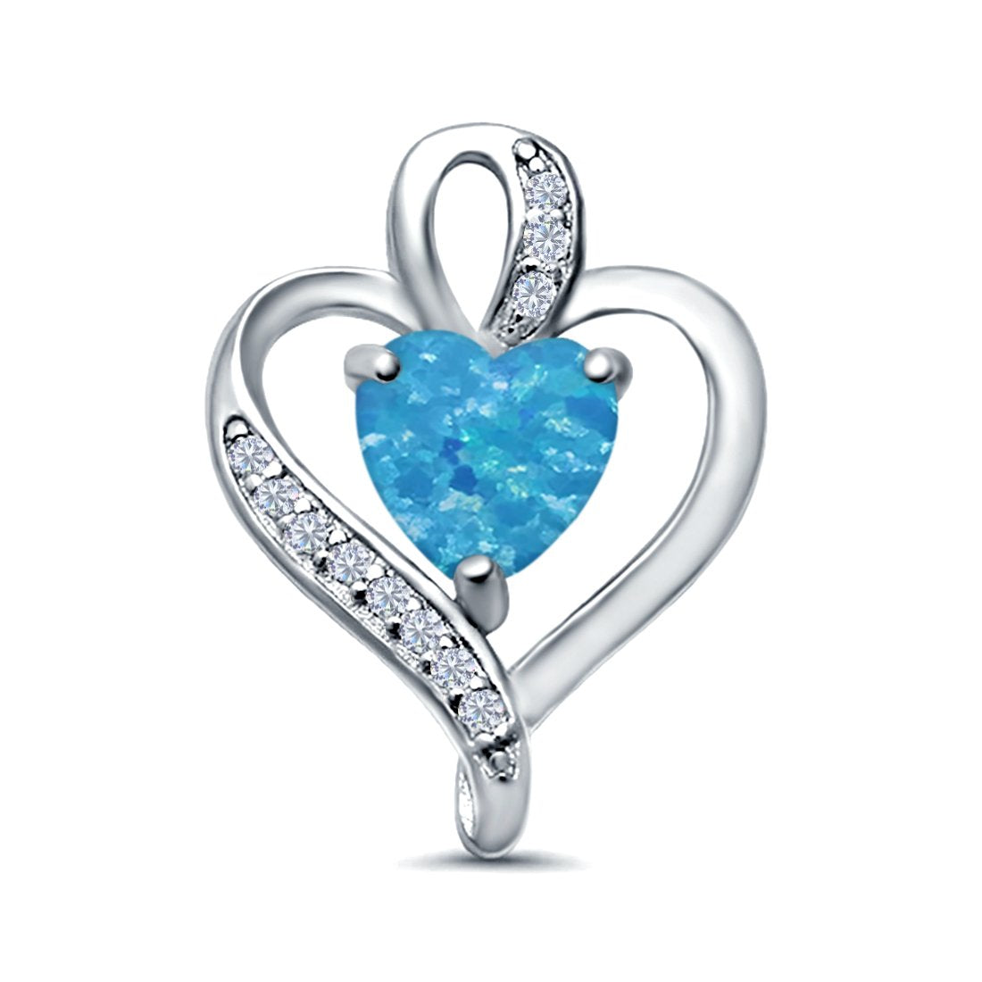Heart Charm Pendant Lab Created Opal & Simulated Cubic Zirconia 925 Sterling Silver
