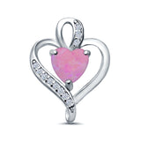 Heart Charm Pendant Lab Created Opal & Simulated Cubic Zirconia 925 Sterling Silver