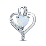 Heart Charm Pendant Lab Created Opal & Simulated Cubic Zirconia 925 Sterling Silver