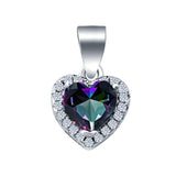 Heart Charm Pendant Simulated Rainbow CZ 925 Sterling Silver (11mm)
