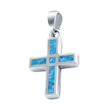 Simple Cross Lab Created Opal Charm Pendant 925 Sterling Silver