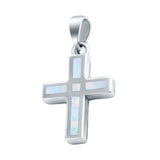 Simple Cross Lab Created Opal Charm Pendant 925 Sterling Silver