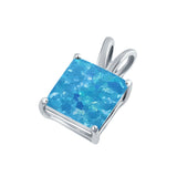 Solitaire Square Princess Cut Lab Created Opal Pendant Charm 925 Sterling Silver