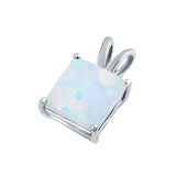 Solitaire Square Princess Cut Lab Created Opal Pendant Charm 925 Sterling Silver