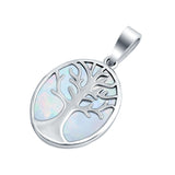 Tree of Life Charm Pendant Lab Created Opal 925 Sterling Silver