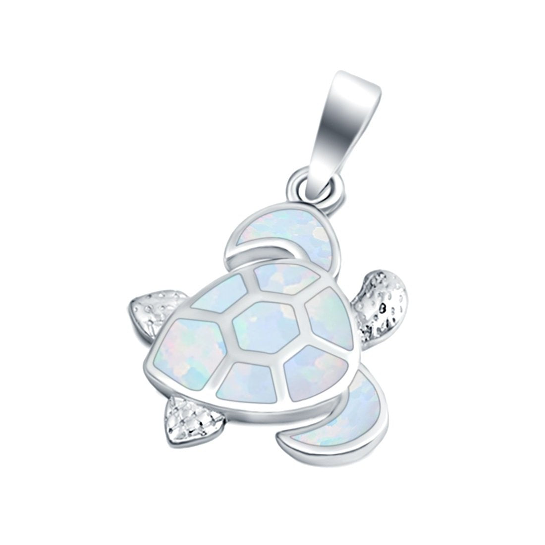 Turtle Pendant Charm Created Opal 925 Sterling Silver