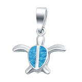 Silver Turtle Charm Pendant Lab Created Opal 925 Sterling Silver
