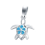 Plumeria Turtle Pendant Charm Created Opal 925 Sterling Silver