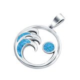Wave Charm Pendant Lab Created Opal Solid 925 Sterling Silver