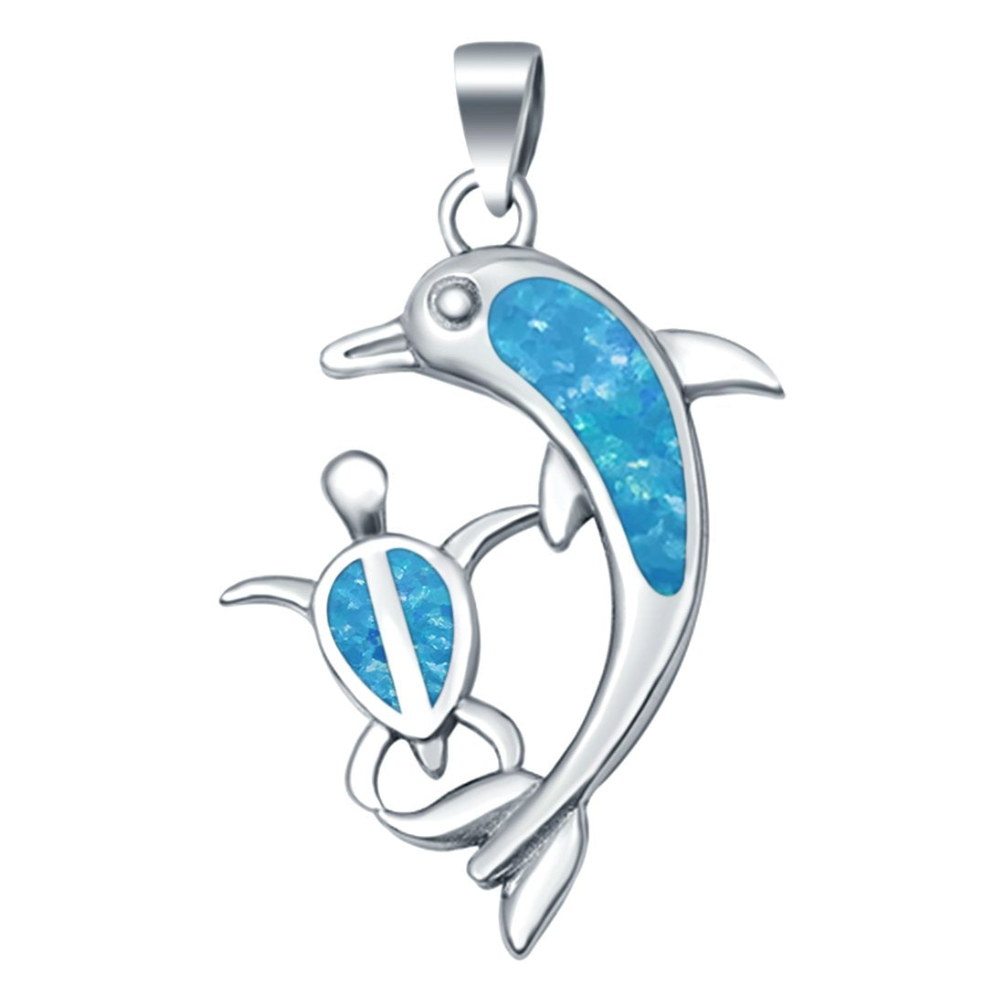 Dolphin Turtle Charm Pendant Lab Created Opal 925 Sterling Silver