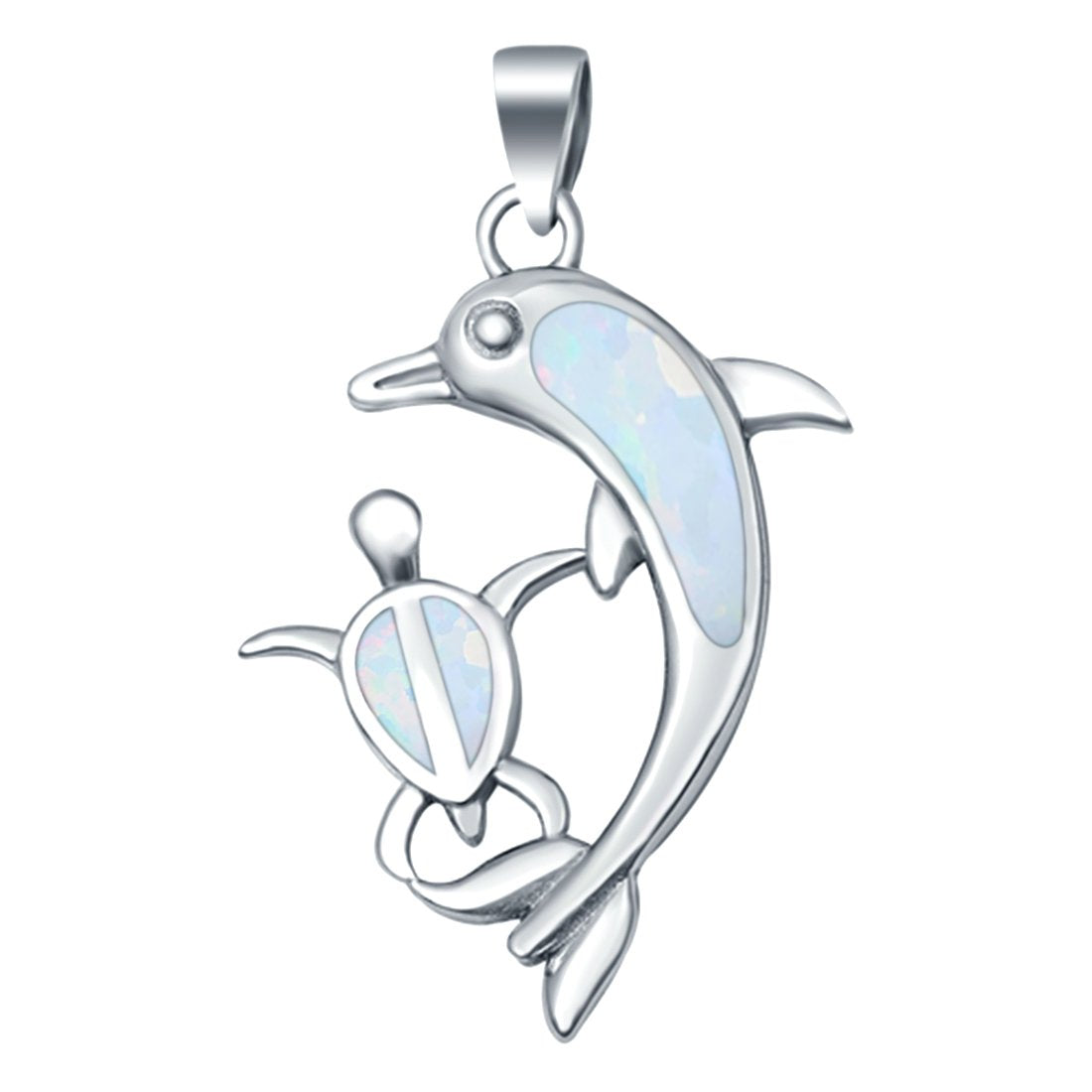 Dolphin Turtle Charm Pendant Lab Created Opal 925 Sterling Silver