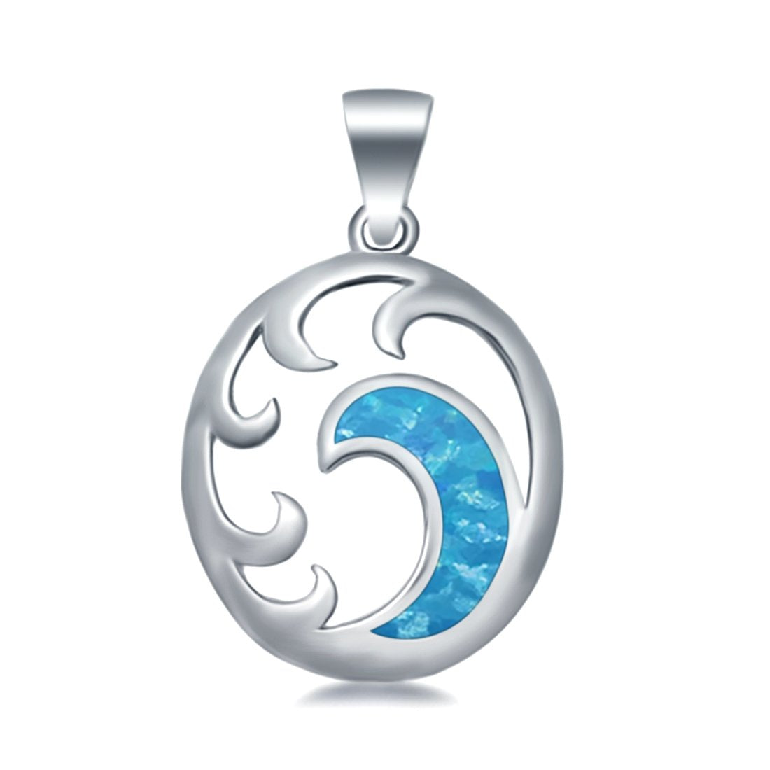 Silver Wave Lab Created Opal Round 925 Sterling Silver Charm Pendant