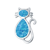 Cat Pendant Charm Solid Created Opal 925 Sterling Silver