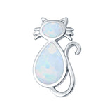Cat Pendant Charm Solid Created Opal 925 Sterling Silver