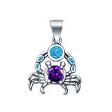 Crabs Charm Pendant Lab Created Blue Opal Simulated Amethyst CZ 925 Sterling Silver