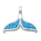Whale Tail Lab Created Blue Opal Charm Pendant 925 Sterling Silver