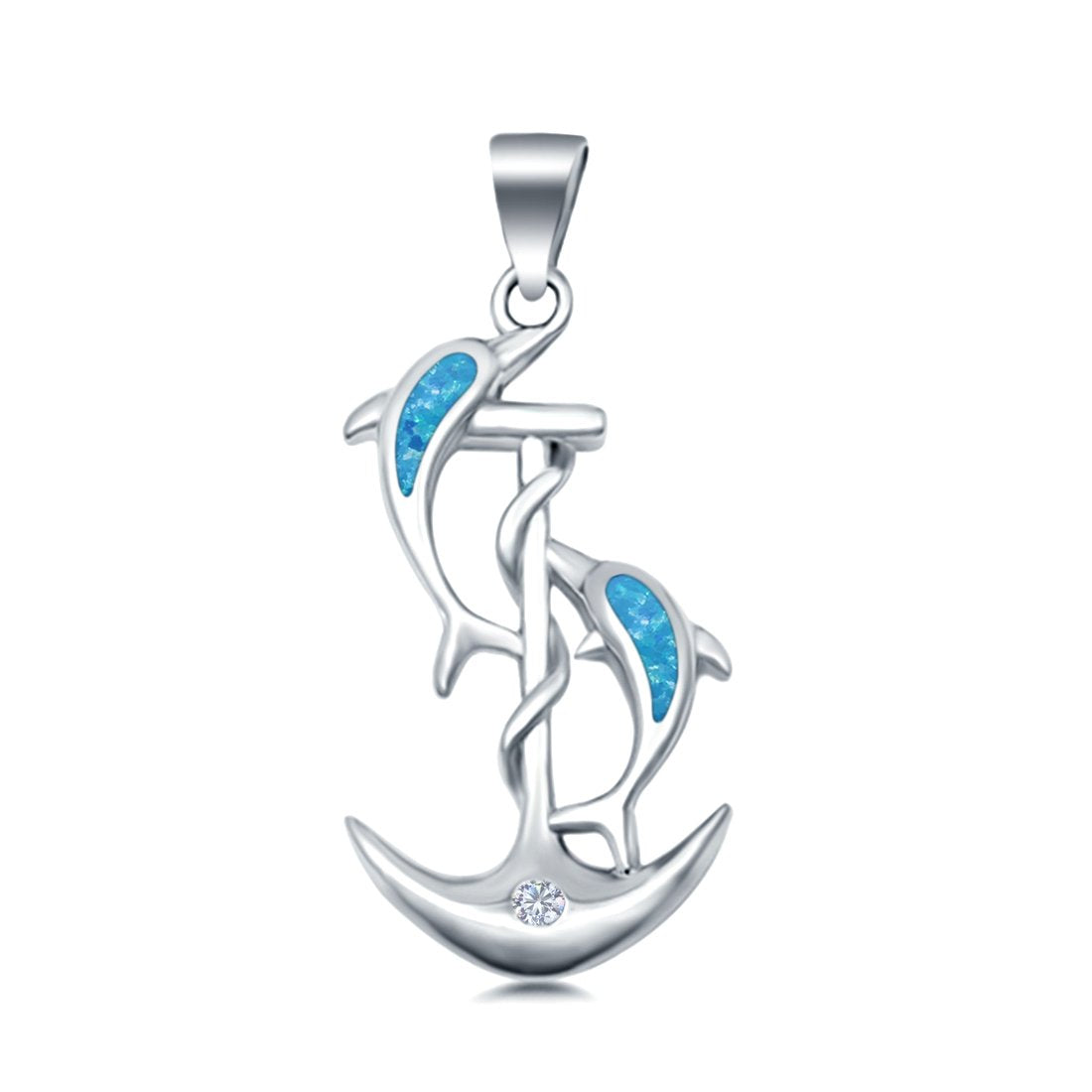Anchor & Dolphins Pendant Charm Solid 925 Sterling Silver