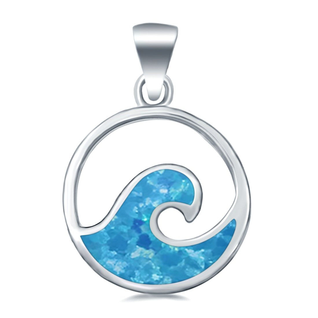 Wave Shape Lab Created Opal 925 Sterling Silver Charm Pendant