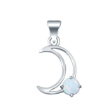 Silver Moon Shape Lab Created Opal Charm Pendant 925 Sterling Silver