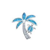 Palm Tree & Turtle Charm Pendant Lab Created Opal Simulated CZ 925 Sterling Silver