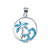 Waves and Palm Trees Lab Created Opal Charm Pendant 925 Sterling Silver