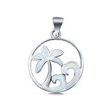 Waves and Palm Trees Lab Created Opal Charm Pendant 925 Sterling Silver