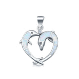 Dolphin Hearts Lab Created Opal Charm Pendant 925 Sterling Silver