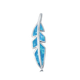 Silver Feather Lab Created Opal Charm Pendant 925 Sterling Silver