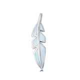 Silver Feather Lab Created Opal Charm Pendant 925 Sterling Silver