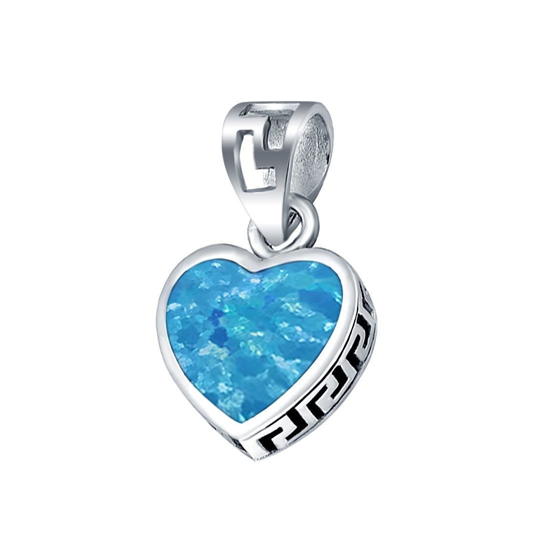Heart Lab Created Blue Opal Pendant Charm 925 Sterling Silver
