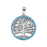 Tree of Life Round Lab Created Opal Charm Pendant 925 Sterling Silver