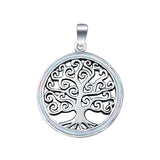 Tree of Life Round Lab Created Opal Charm Pendant 925 Sterling Silver