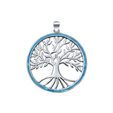 Tree Roots Round Lab Created Opal 925 Sterling Silver Charm Pendant