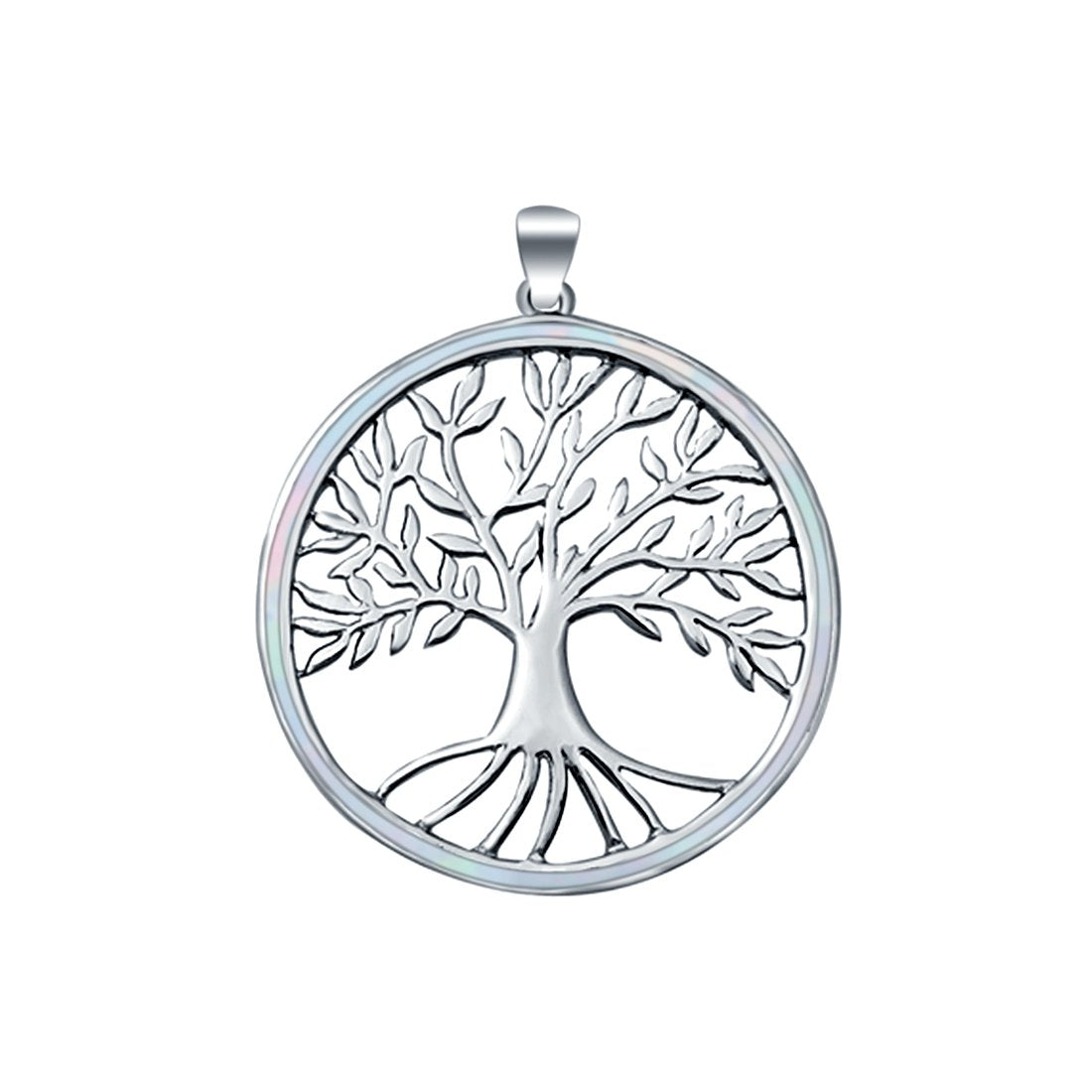 Tree Roots Round Lab Created Opal 925 Sterling Silver Charm Pendant